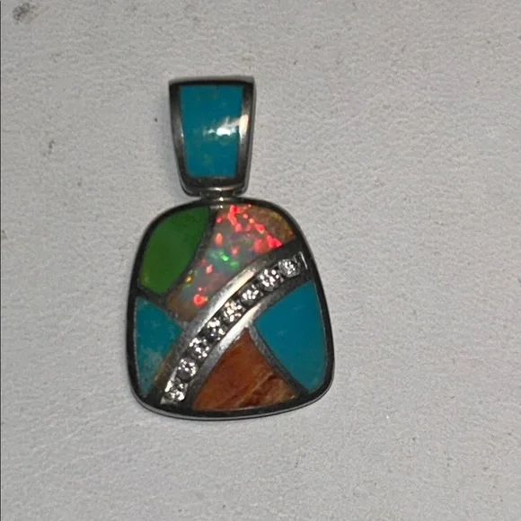 ⭐️⭐️Mixed Gemstones Geometric Sterling Pendant⭐️⭐️ - Picture 2 of 8